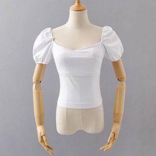 Puff-sleeve Back Lace-up Blouse