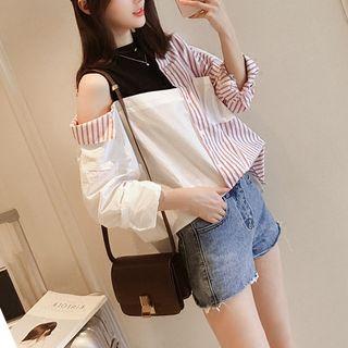 Mock Two-piece Stripe Panel Shirt