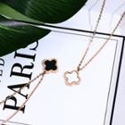 18k Gold Plated Stainless Steel Clover Pendant Necklace Necklace - Double Side - Black & White - One Size