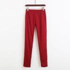 Elastic-waist Fleece-lined Pants Wine Red - One Size