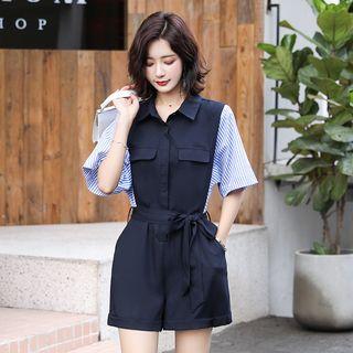 Short-sleeve Mock Two-piece Shirt Playsuit
