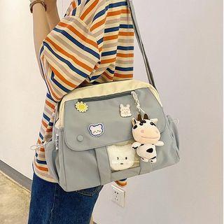 Two-tone Pvc Panel Crossbody Bag / Bag Charm / Set