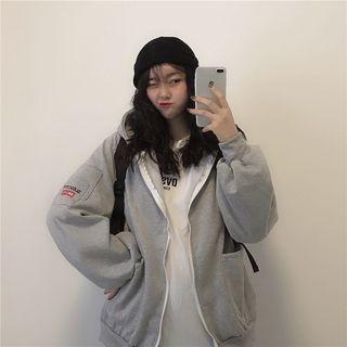Lettering Multi-pocket Zip Hoodie