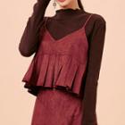 Spaghetti-strap Pleated Faux-suede Top
