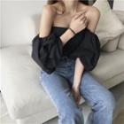 Off-shoulder Balloon-sleeved Crop Top