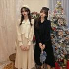 Tie-neck Puff-sleeve Midi A-line Dress