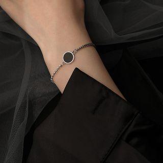 Disc Sterling Silver Bracelet Black Disc - Silver - One Size