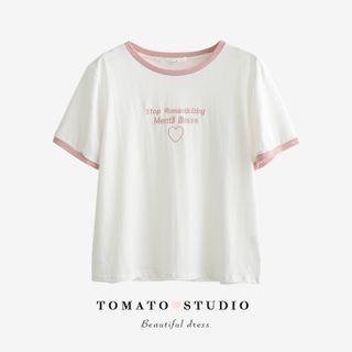 Crewneck Printed Letter Two Tone Cropped Top