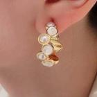 Faux Pearl Cat Eye Stone Open Hoop Earring 1 Pair - Silver Needle - Gold - One Size