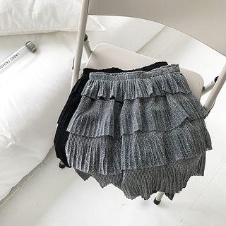 Crinkled Glitter A-line Mini Tiered Skirt
