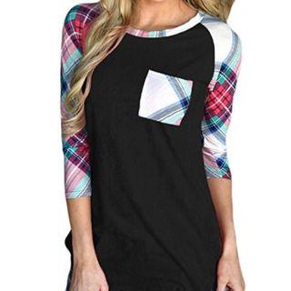 Plaid 3/4-sleeve T-shirt