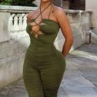 Halter-neck Strappy Ruched Jumpsuit