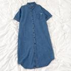 Short-sleeve Denim Shirtdress Blue - One Size