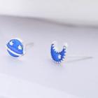 925 Sterling Silver Non-matching Planet & Moon Earring Blue - One Size