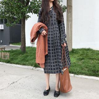Patterned Long-sleeve Midi Chiffon Dress