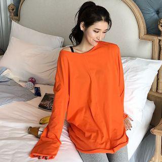 Plain Long-sleeve T-shirt Tangerine - One Size