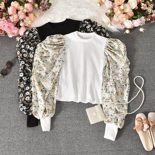 Flower Panel Long-sleeve Top