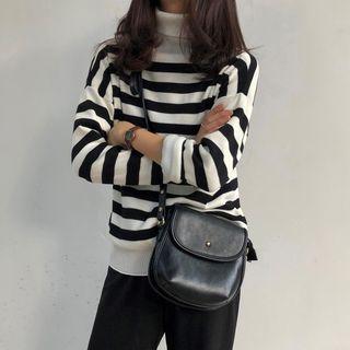 Turtleneck Long Sleeve Striped Knit Top