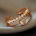Rhinestone Heart Layered Open Ring Rose Gold - One Size