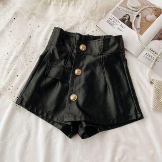 Faux Leather Button Detail Skort