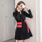 V-neck Side Tie Long-sleeve A-line Dress