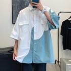 Two Tone Button-up Oversize Top