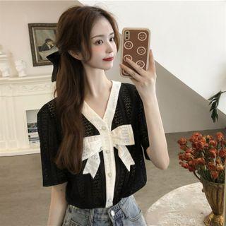 Short-sleeve Bow Neck Top