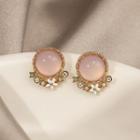 Flower Faux Cat Eye Stone Alloy Earring 1 Pair - Earrings - Cat Eye Stone & Flower - Silver Pin - Pink - One Size
