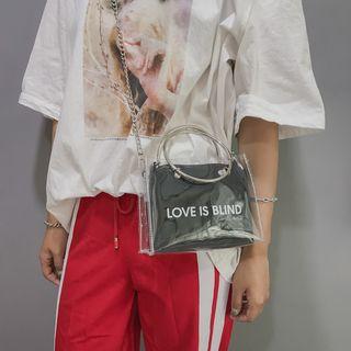 Transparent Panel Shoulder Bag With Inset Pouch