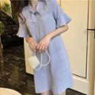 Tie-neck Flared-sleeve Shift Dress As Shown In Figure - One Size