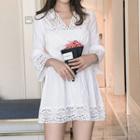 3/4-sleeve Lace A-line Mini Dress White - One Size