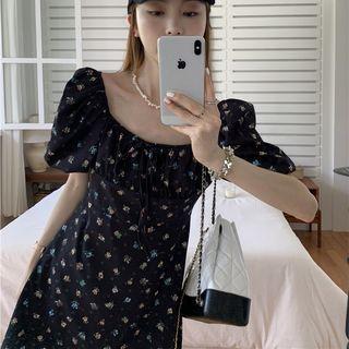 Square-neck Floral Print A-line Mini Dress