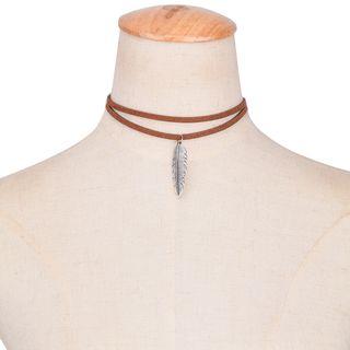 Feather Dangle Choker C0921 - Brown - One Size