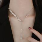 Faux Pearl Pendant Asymmetrical Sterling Silver Necklace