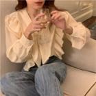 V-neck Ruffled Blouse Cream White - One Size