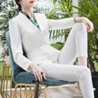 Peplum Blazer / Pencil Skirt / Dress Pants / Printed Light Scarf / Set