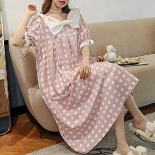 Short-sleeve Bow Plaid Sleep Dress