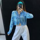 Safety Pin-accent Tie-dyed Knit Top Blue - One Size