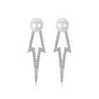 Sterling Silver Fashion Creative Hollow Geometric White Freshwater Pearl Earrings With Cubic Zirconia Silver - One Size
