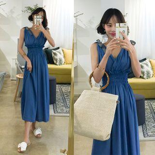 Frill-trim Long Empire Dress With Sash