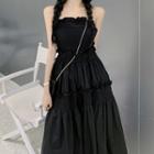 Strapless Plain Ruffled Maxi A-line Dress
