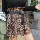 Pleated Leopard Chiffon Miniskirt Brown - One Size