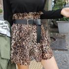 Pleated Leopard Chiffon Miniskirt Brown - One Size