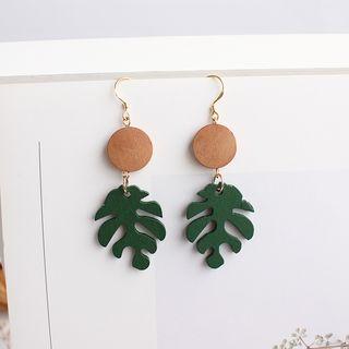 Wooden Disc & Leaf Dangle Earring