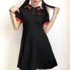 Heart Embroidered Short Sleeve Polo Shirt Dress