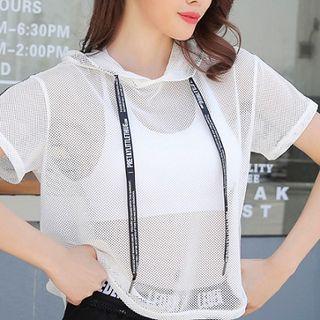 Cutout Back Hooded Short-sleeve Sports Top
