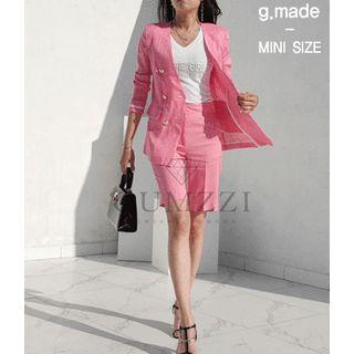 Set: Collarless Double-breasted Blazer + Flat-front Shorts