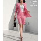Set: Collarless Double-breasted Blazer + Flat-front Shorts