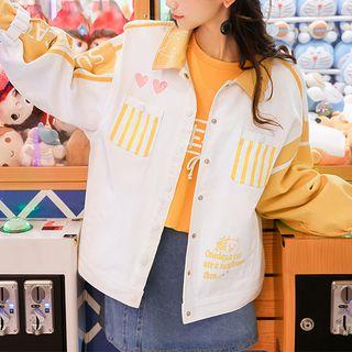 Printed Pocketed Denim Jacket