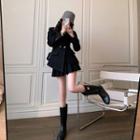 Set: Asymmetrical Double-breasted Blazer + Mini Pleated Skirt